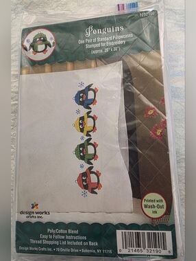 Penguin Pillowcases Stamped For Embroidery With Floss